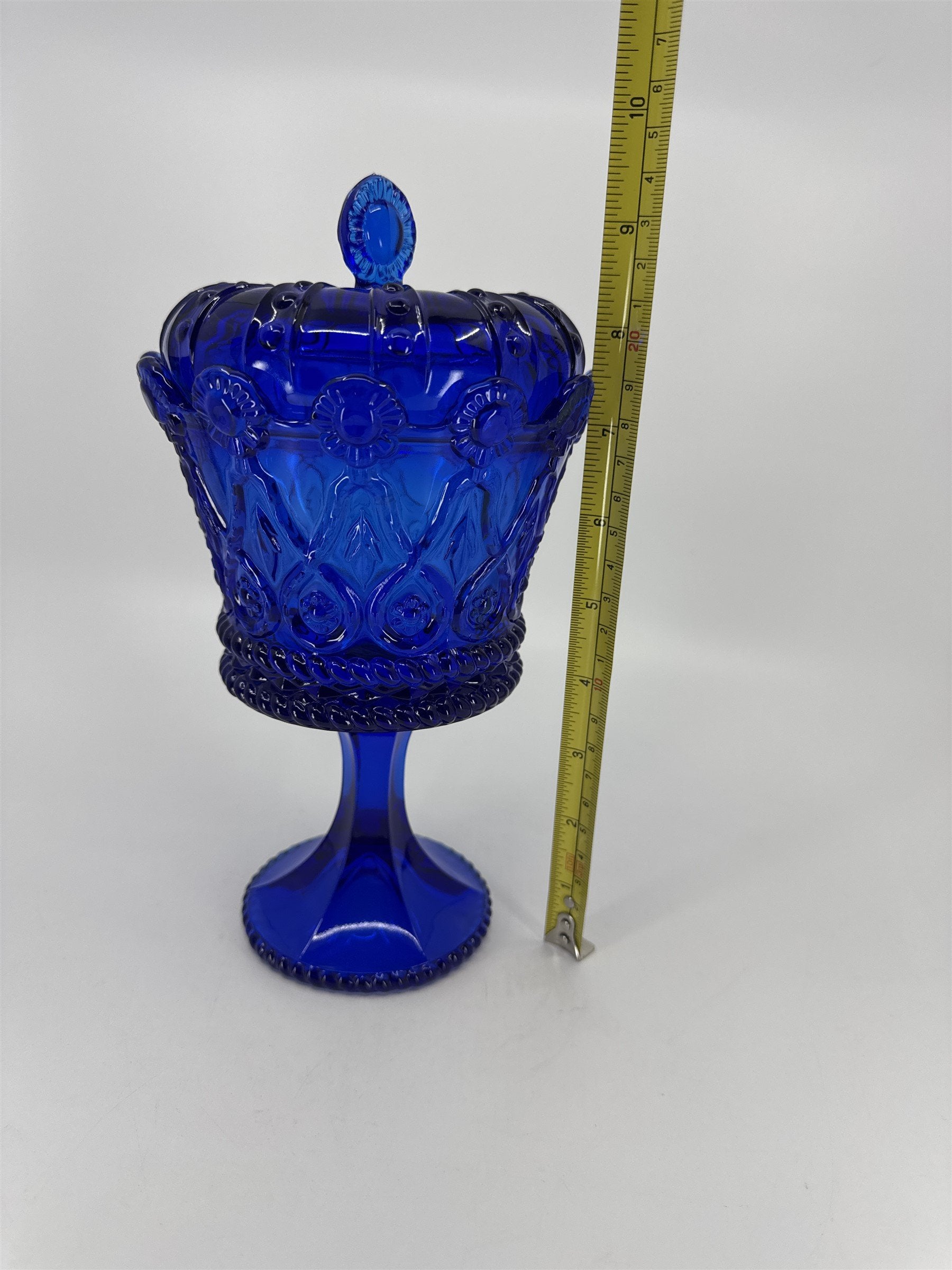 Vintage Frostoria Crown Collections Hapsburg Crown Pedestal Cobalt Blue /w Lid