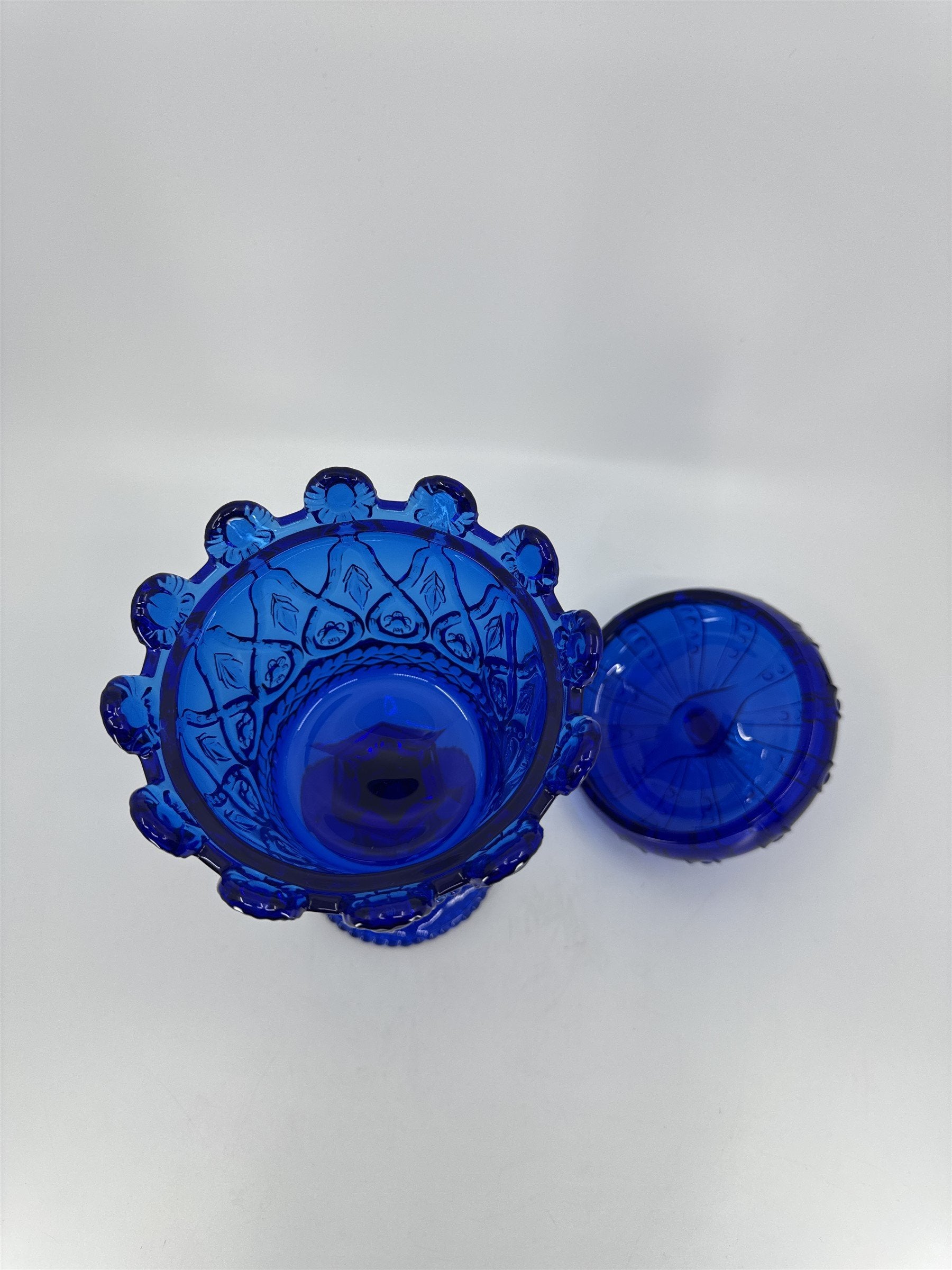 Vintage Frostoria Crown Collections Hapsburg Crown Pedestal Cobalt Blue /w Lid
