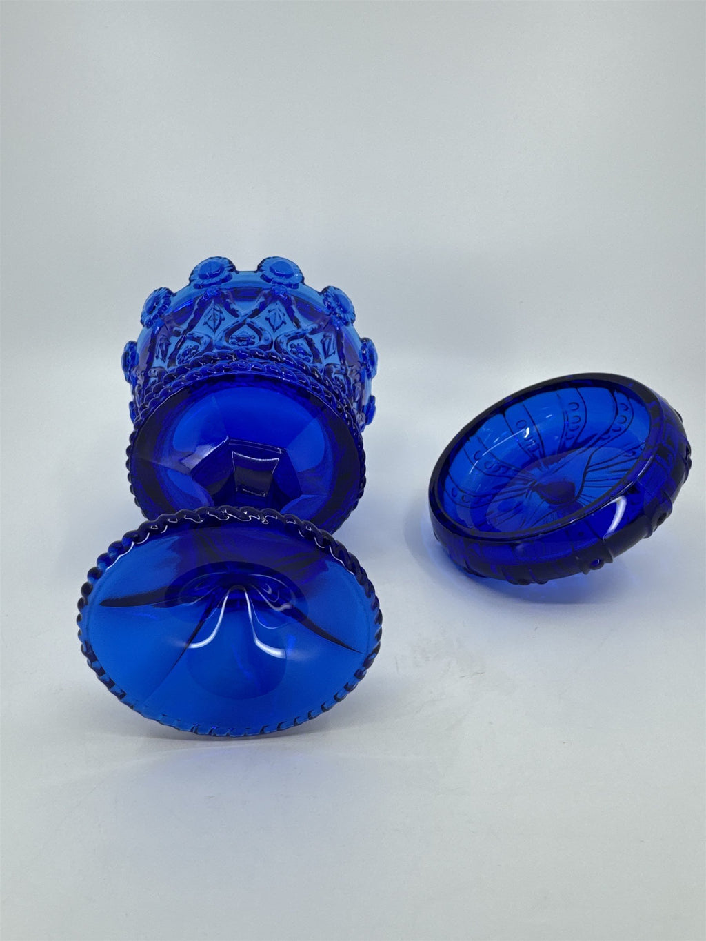 Vintage Frostoria Crown Collections Hapsburg Crown Pedestal Cobalt Blue /w Lid