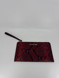 Michael Kors Snakeskin Jungle Red Snake Wristlet Clutch /w Gold Accents Beige