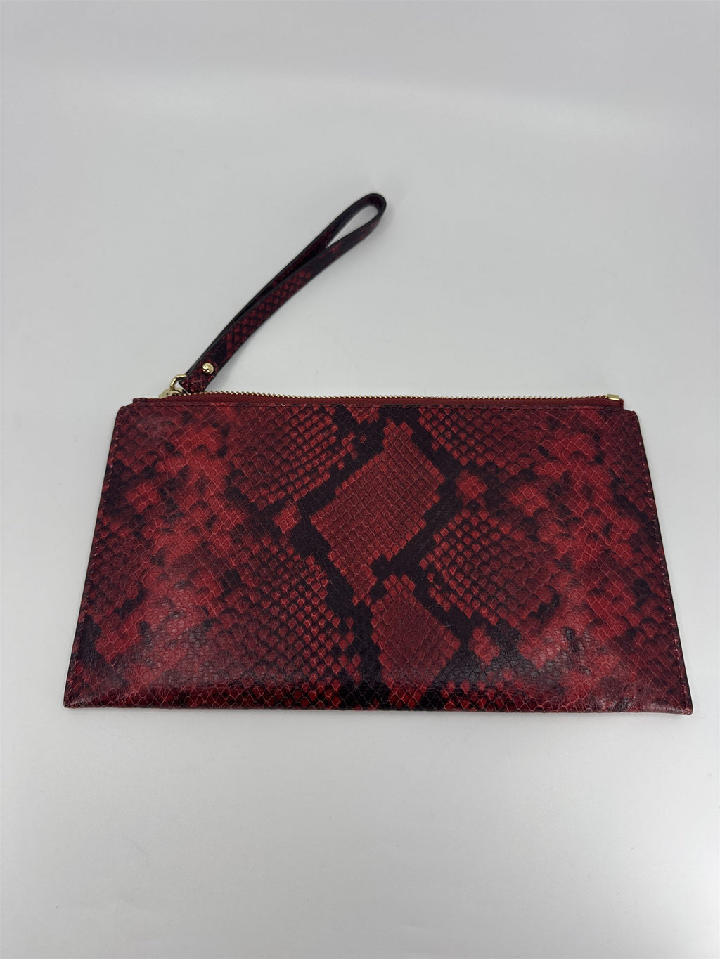 Michael Kors Snakeskin Jungle Red Snake Wristlet Clutch /w Gold Accents Beige