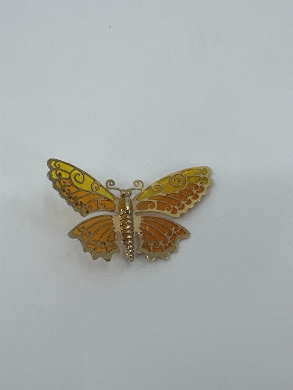 Vintage AVON Plique-a-Jour Orange and Yellow Butterfly Insect Brooch Pin