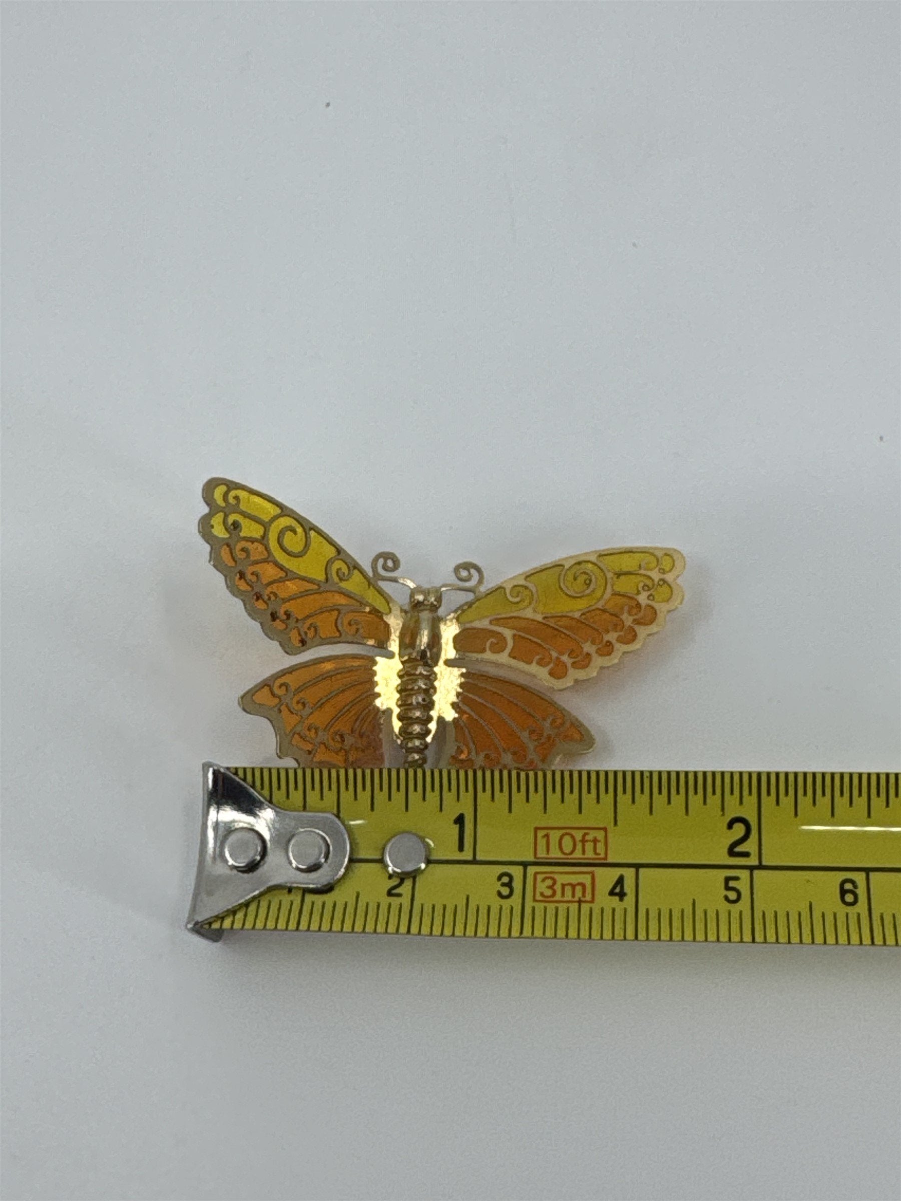 Vintage AVON Plique-a-Jour Orange and Yellow Butterfly Insect Brooch Pin