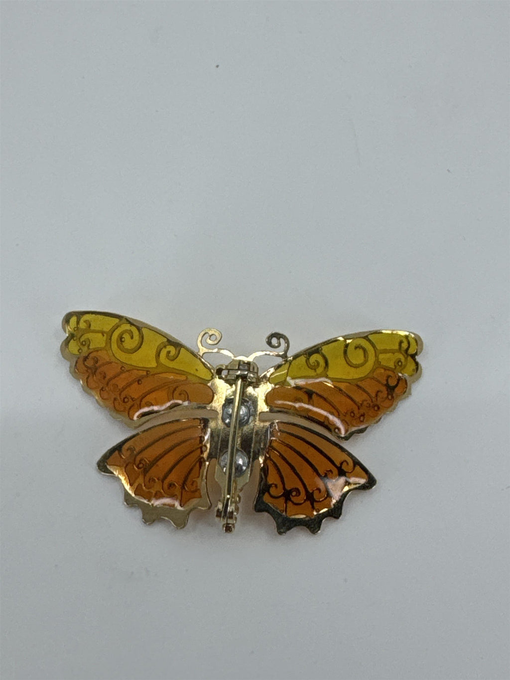 Vintage AVON Plique-a-Jour Orange and Yellow Butterfly Insect Brooch Pin
