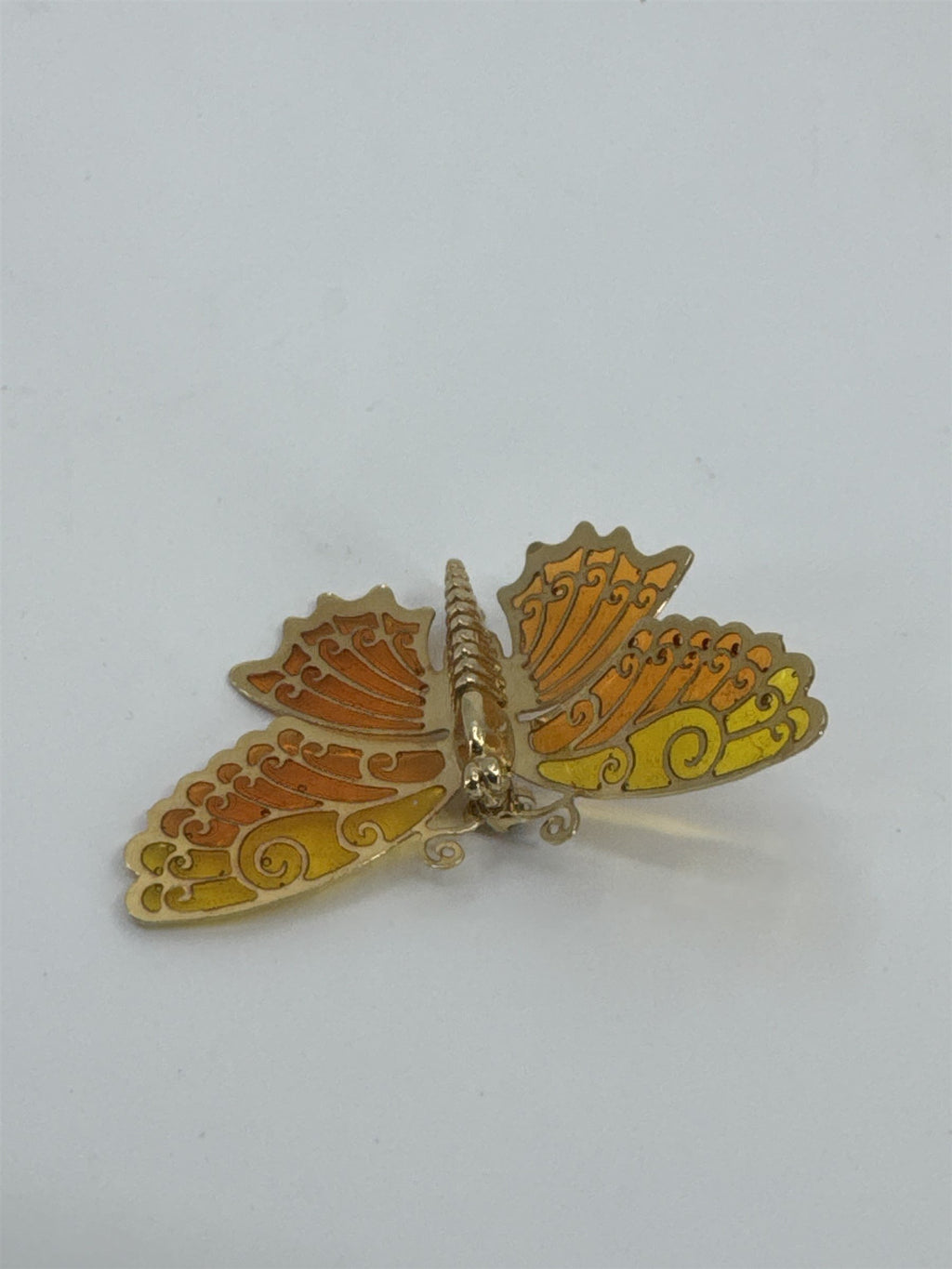 Vintage AVON Plique-a-Jour Orange and Yellow Butterfly Insect Brooch Pin