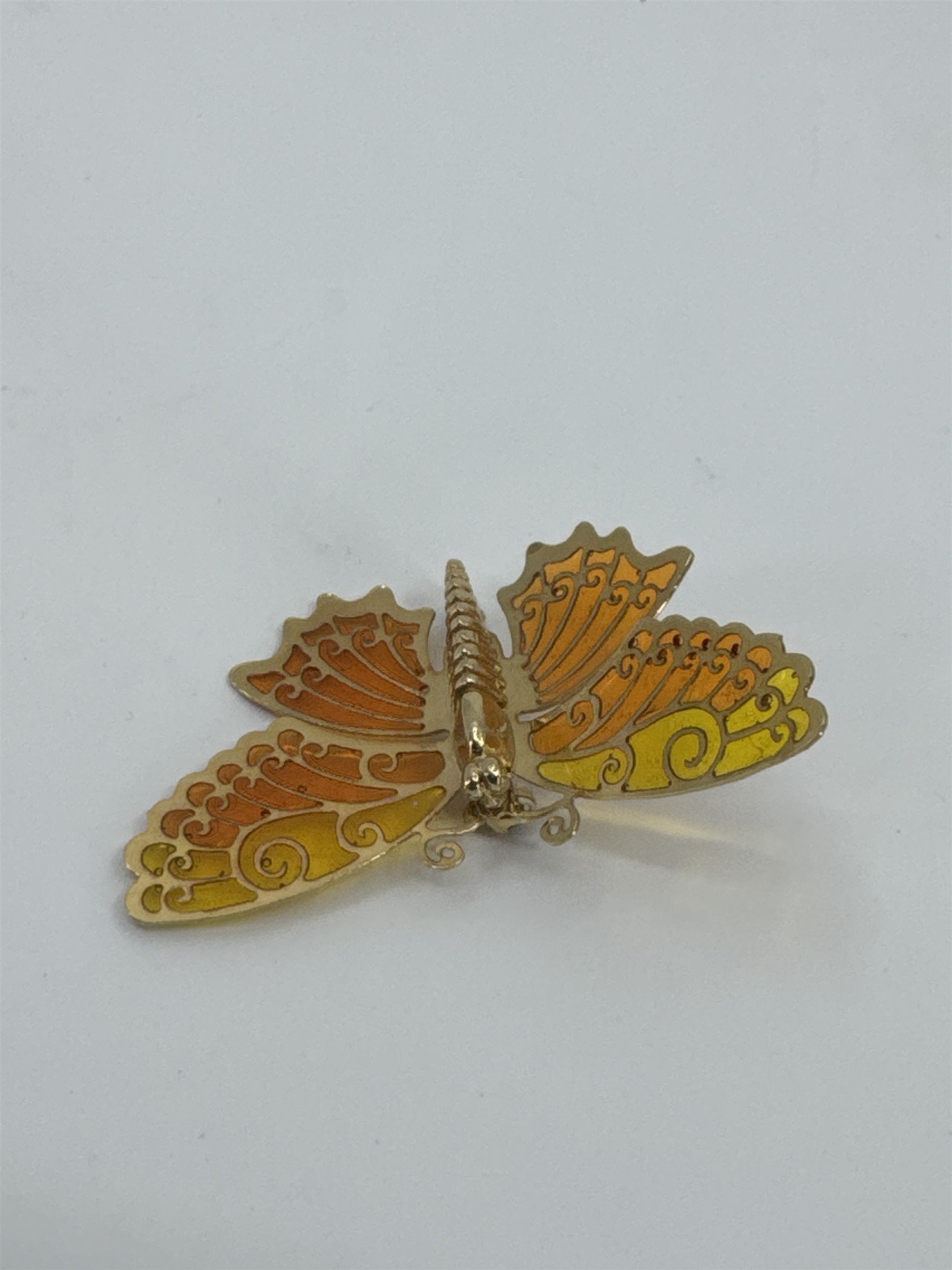 Vintage AVON Plique-a-Jour Orange and Yellow Butterfly Insect Brooch Pin