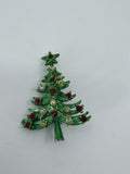 Vintage Mylu Christmass Tree Enameled Rhinestone Pearl Green Tree Brooch Pin