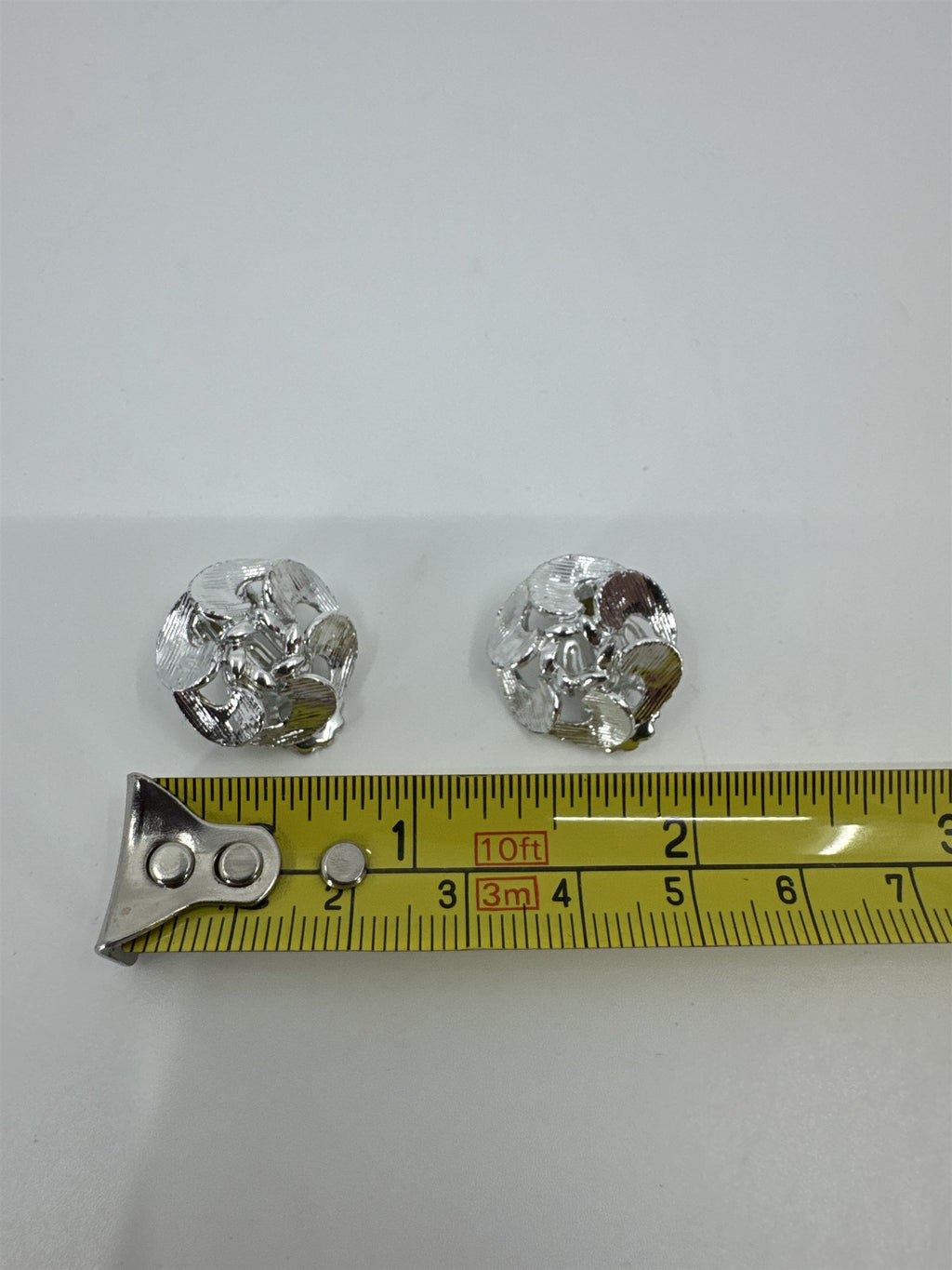 Vintage Silver-Toned Floral Whirl Wind Clip-On Earrings Costume Jewelry