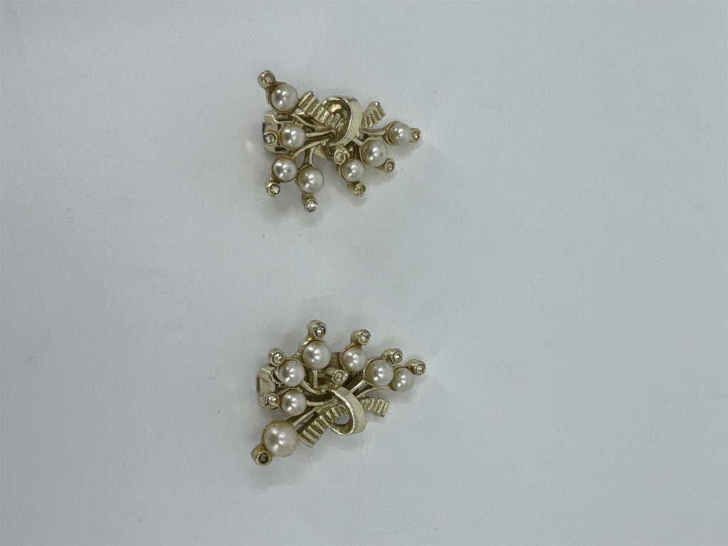 Vintage Marvella Faux Pearl Rhinestone Clip-On Earrings
