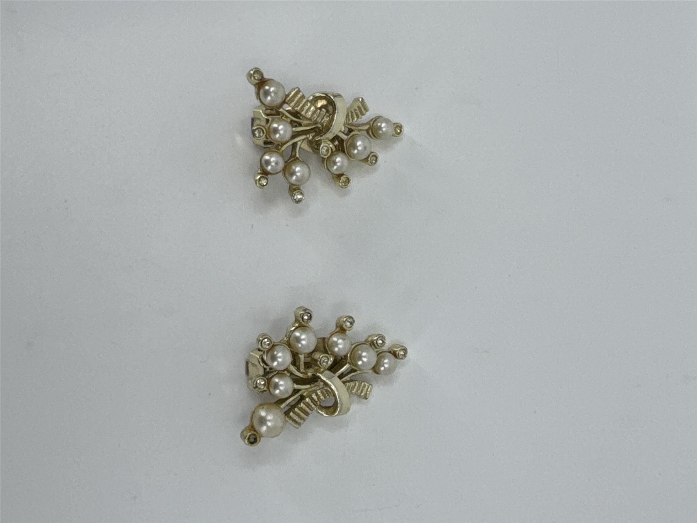 Vintage Marvella Faux Pearl Rhinestone Clip-On Earrings