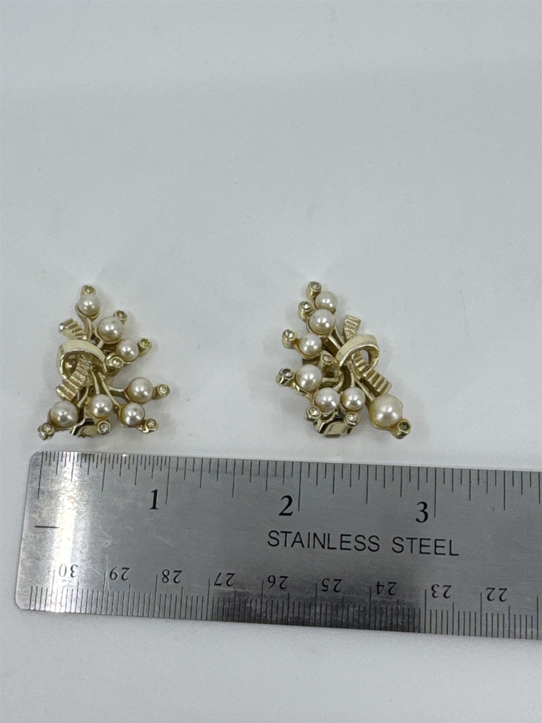 Vintage Marvella Faux Pearl Rhinestone Clip-On Earrings