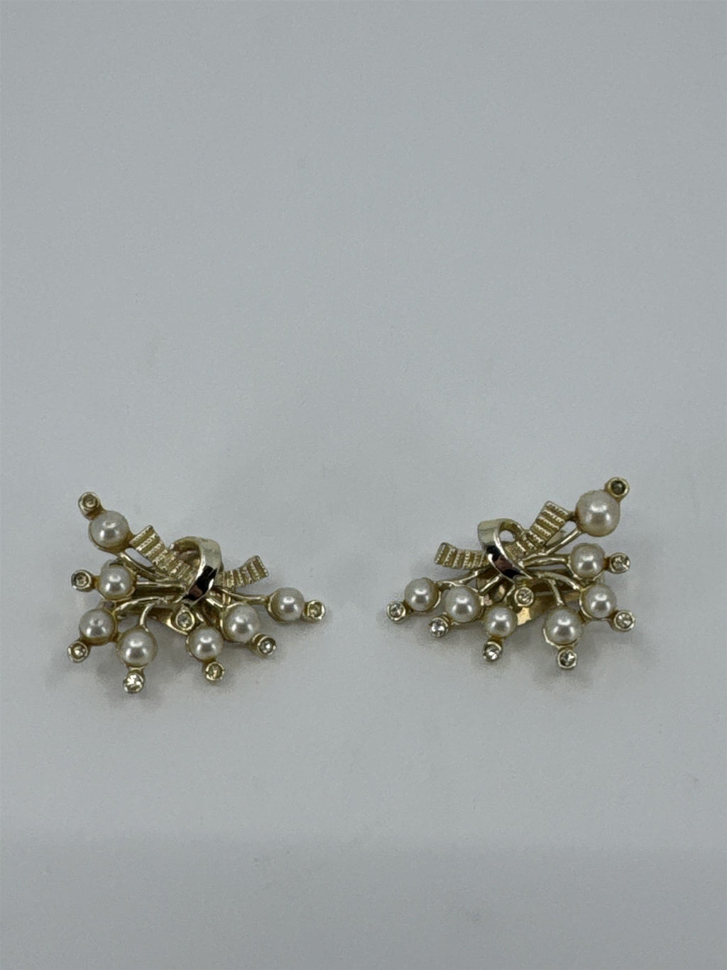 Vintage Marvella Faux Pearl Rhinestone Clip-On Earrings