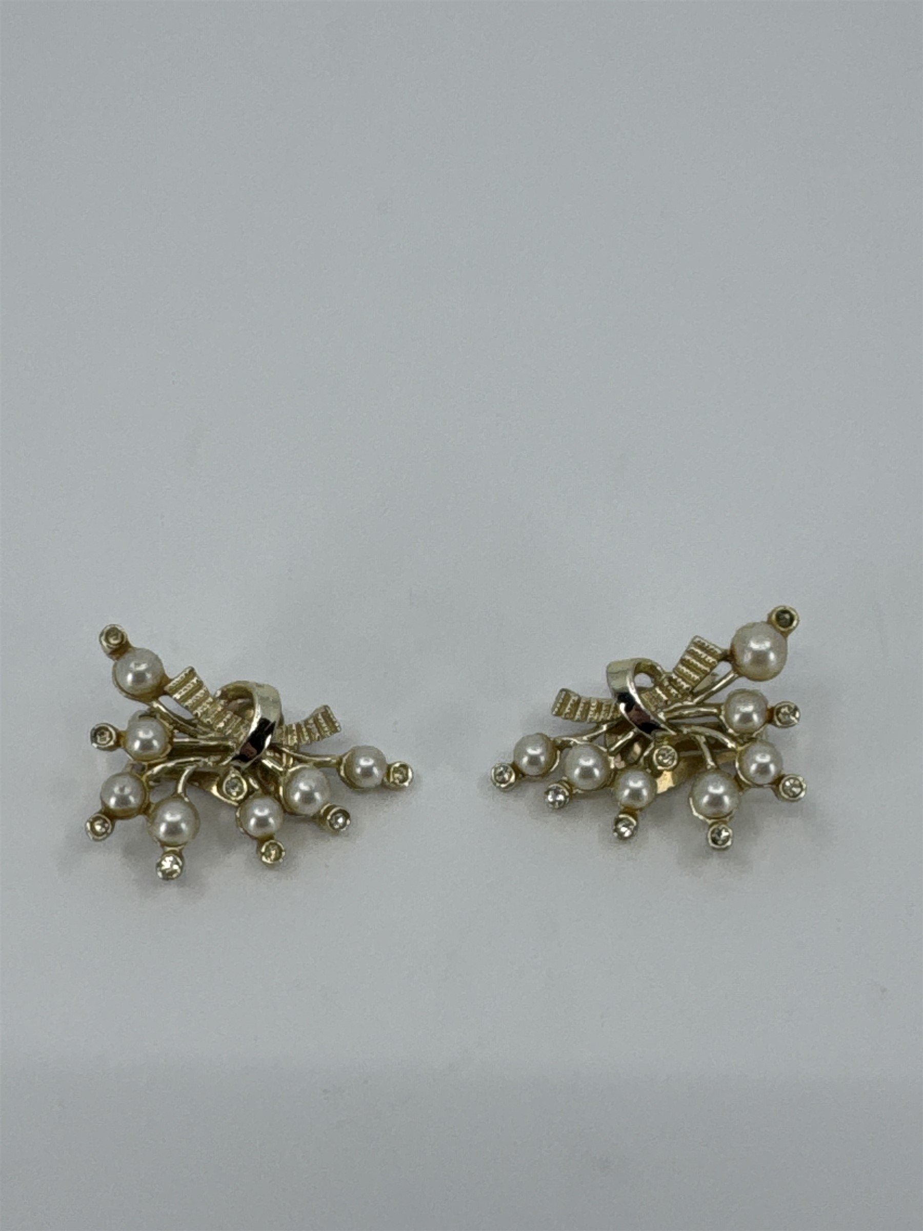 Vintage Marvella Faux Pearl Rhinestone Clip-On Earrings