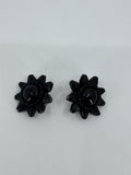 Vintage Costume Jewelry Japan Black Star Onyx Clip-On Earrings Dome Black Glass