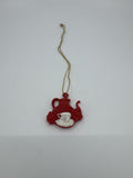 Vintage Celluloid Red Teapot with White Tea Cup Charm Children Toy on String