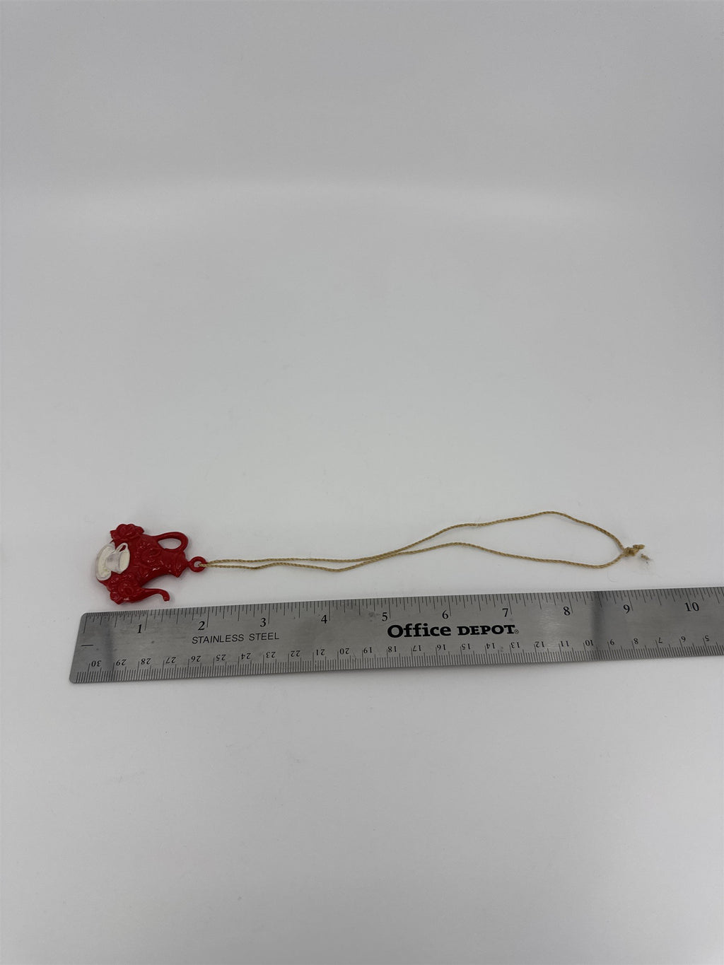 Vintage Celluloid Red Teapot with White Tea Cup Charm Children Toy on String