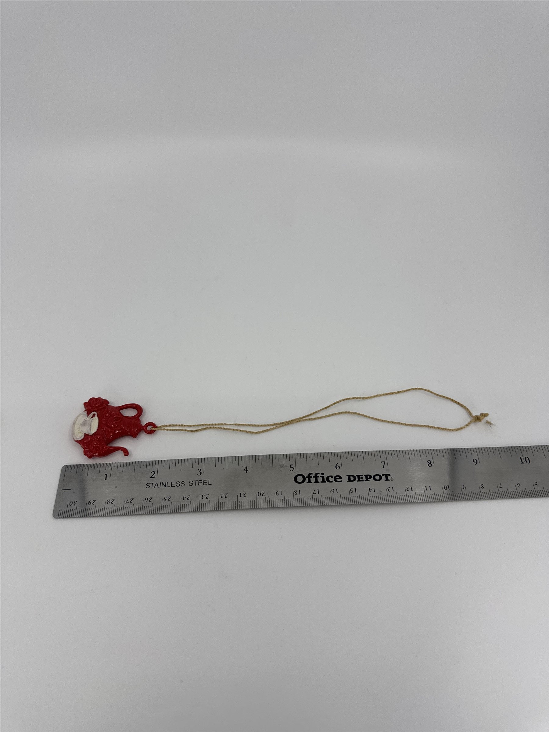Vintage Celluloid Red Teapot with White Tea Cup Charm Children Toy on String
