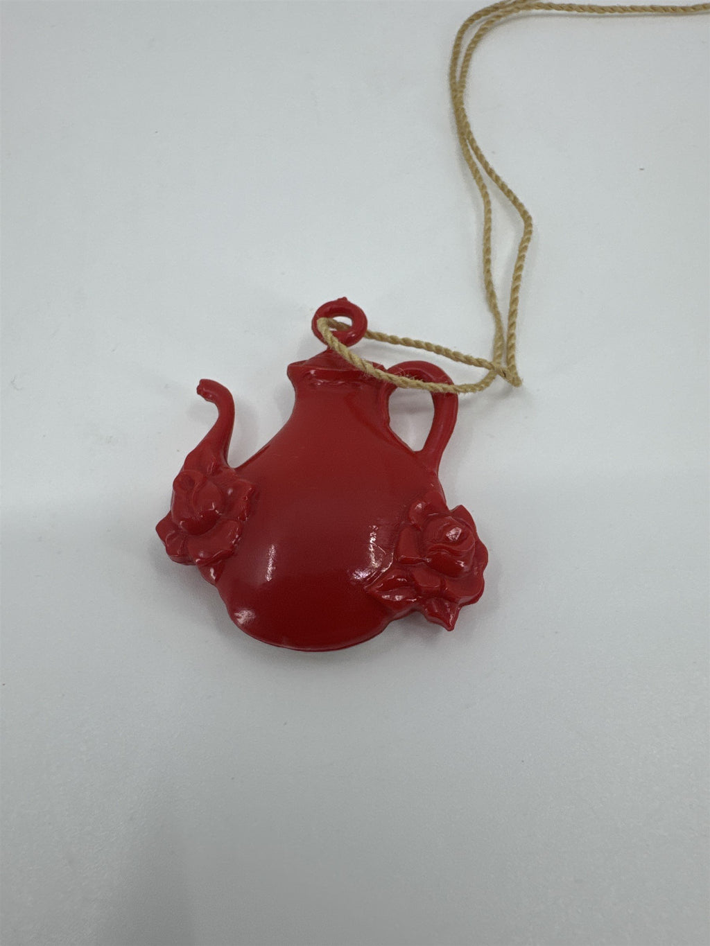 Vintage Celluloid Red Teapot with White Tea Cup Charm Children Toy on String