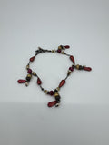 Vintage Womens Bracelet Bronze/Gold/Silver Toned Beads with Red Teardrops Clasp