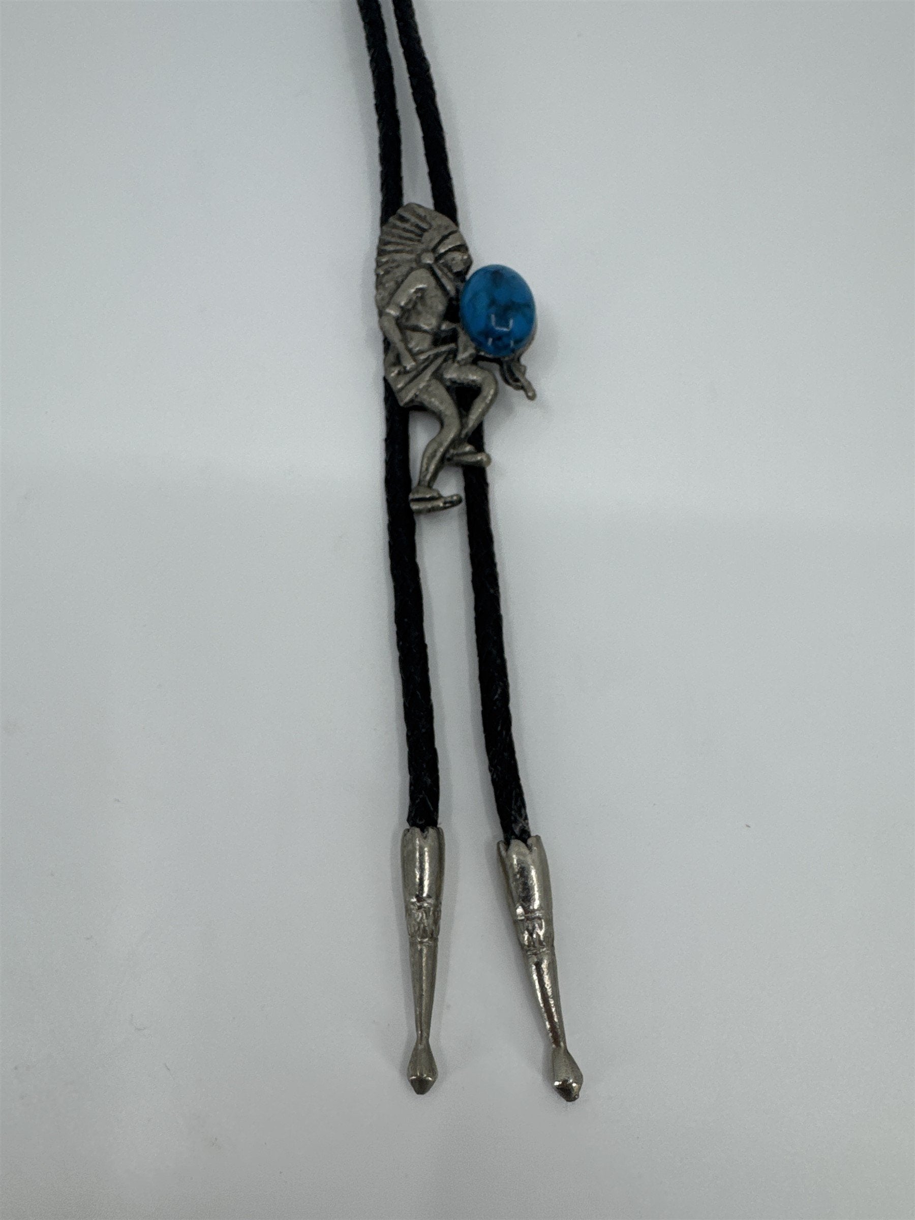 Vintage Navajo Style Silver(?) or Pewter(?) and Turquoise Bolo Neck Tie