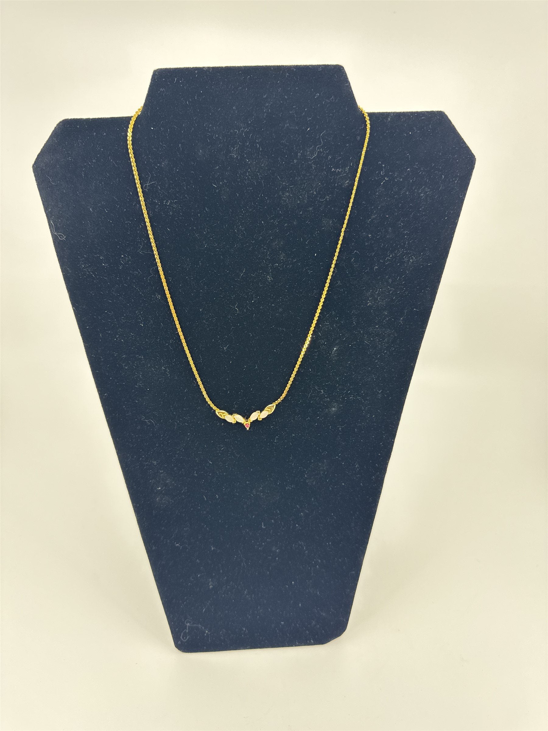 Womens Necklace Gold Tone Opalescent Iridescent Faux Crystals