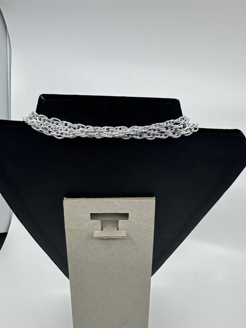 Vintage Silver-Tone Triple Rope Chain Necklace With Faux Jewel