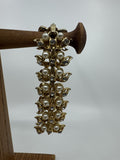 Vintage Womens Gold Tone Faux Pearl Rhinestone Ornate Bracelet With Clasp