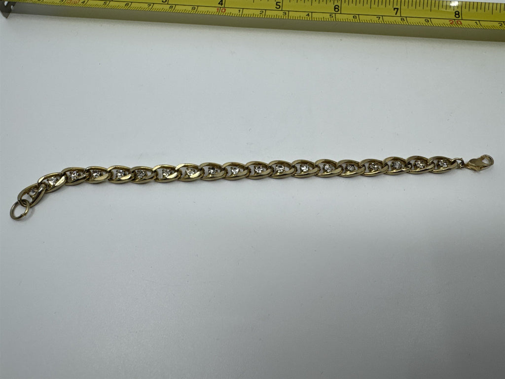 Vintage Womens Gold Tone Rhinestone Chain Bracelet With Inset Rhinestones