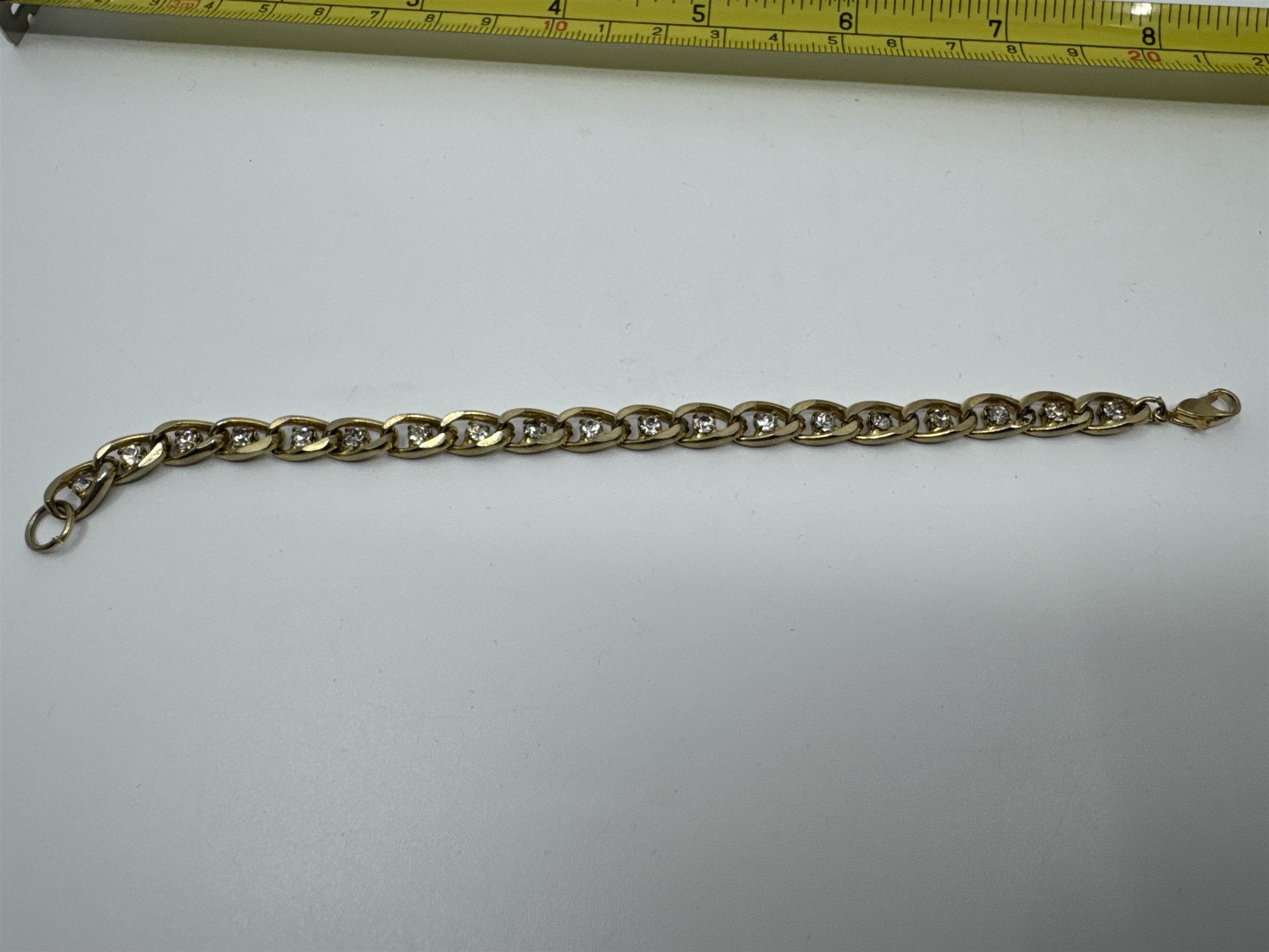 Vintage Womens Gold Tone Rhinestone Chain Bracelet With Inset Rhinestones