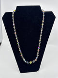 Vintage Iridescent Acrylic Ball Beaded Necklace /w Green Faux Jewel Clasp Estate