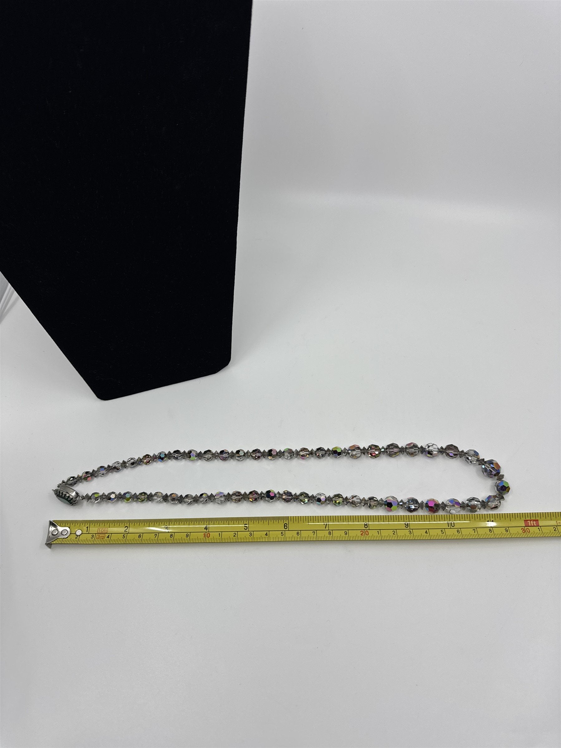 Vintage Iridescent Acrylic Ball Beaded Necklace /w Green Faux Jewel Clasp Estate