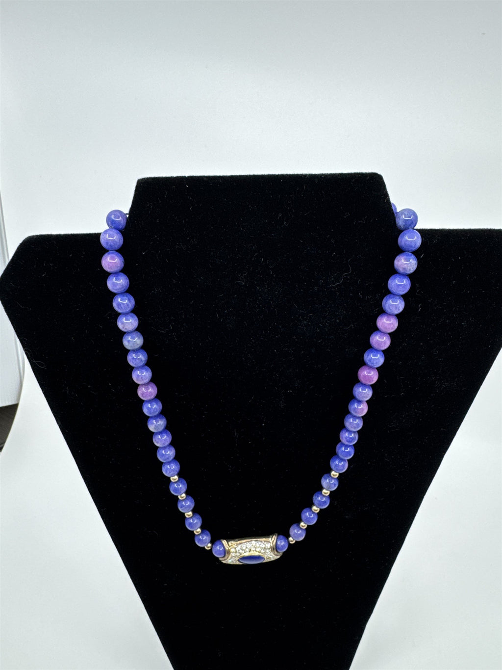 Vintage Purple Beaded Costume Jewelry With Gold and Rhinestone Pendant Necklace