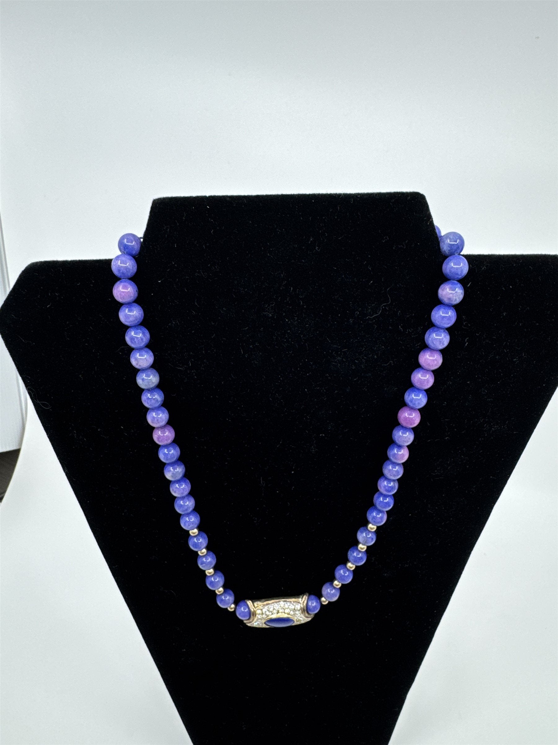 Vintage Purple Beaded Costume Jewelry With Gold and Rhinestone Pendant Necklace