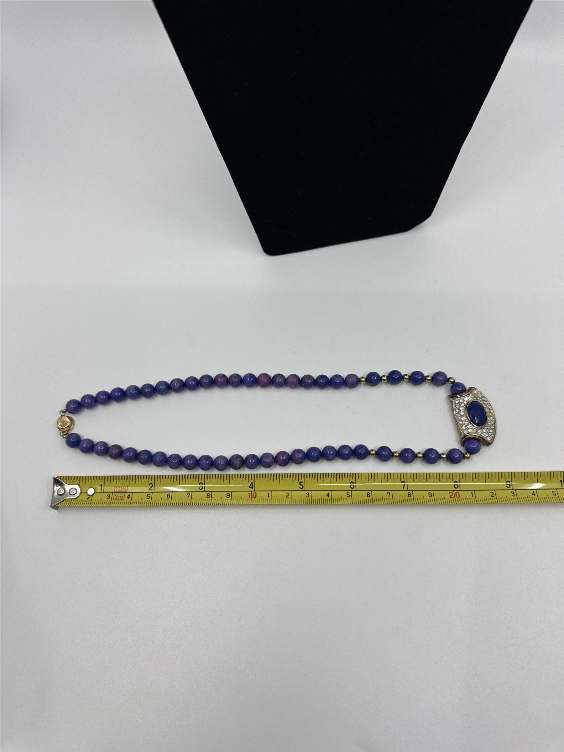 Vintage Purple Beaded Costume Jewelry With Gold and Rhinestone Pendant Necklace