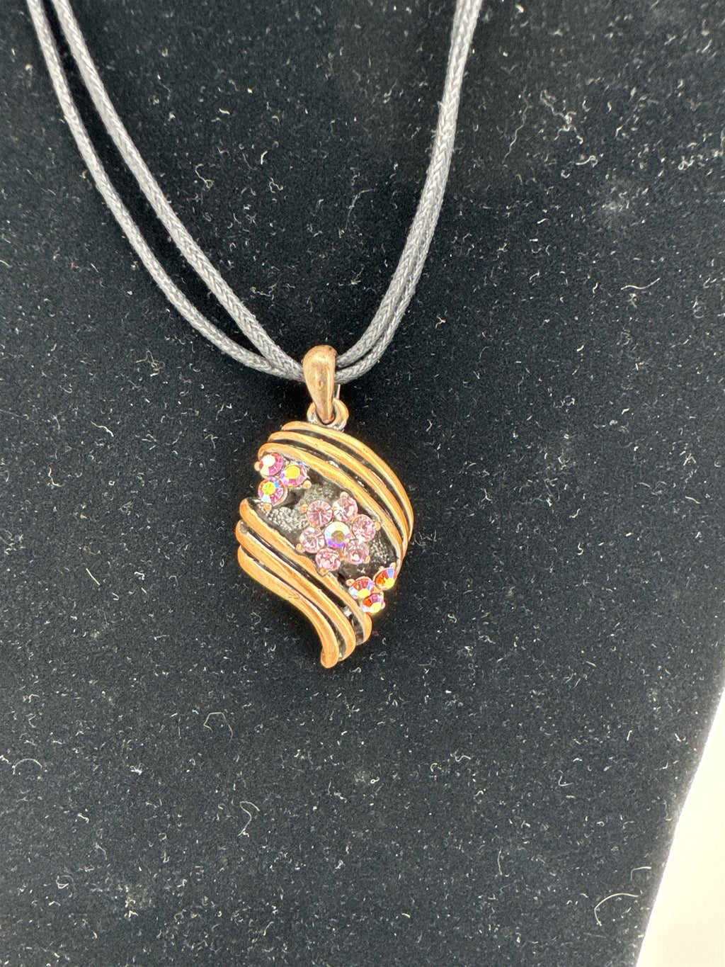 Rose Gold Floral Pink Flower Pendant Necklace with Double Rope and Clasp