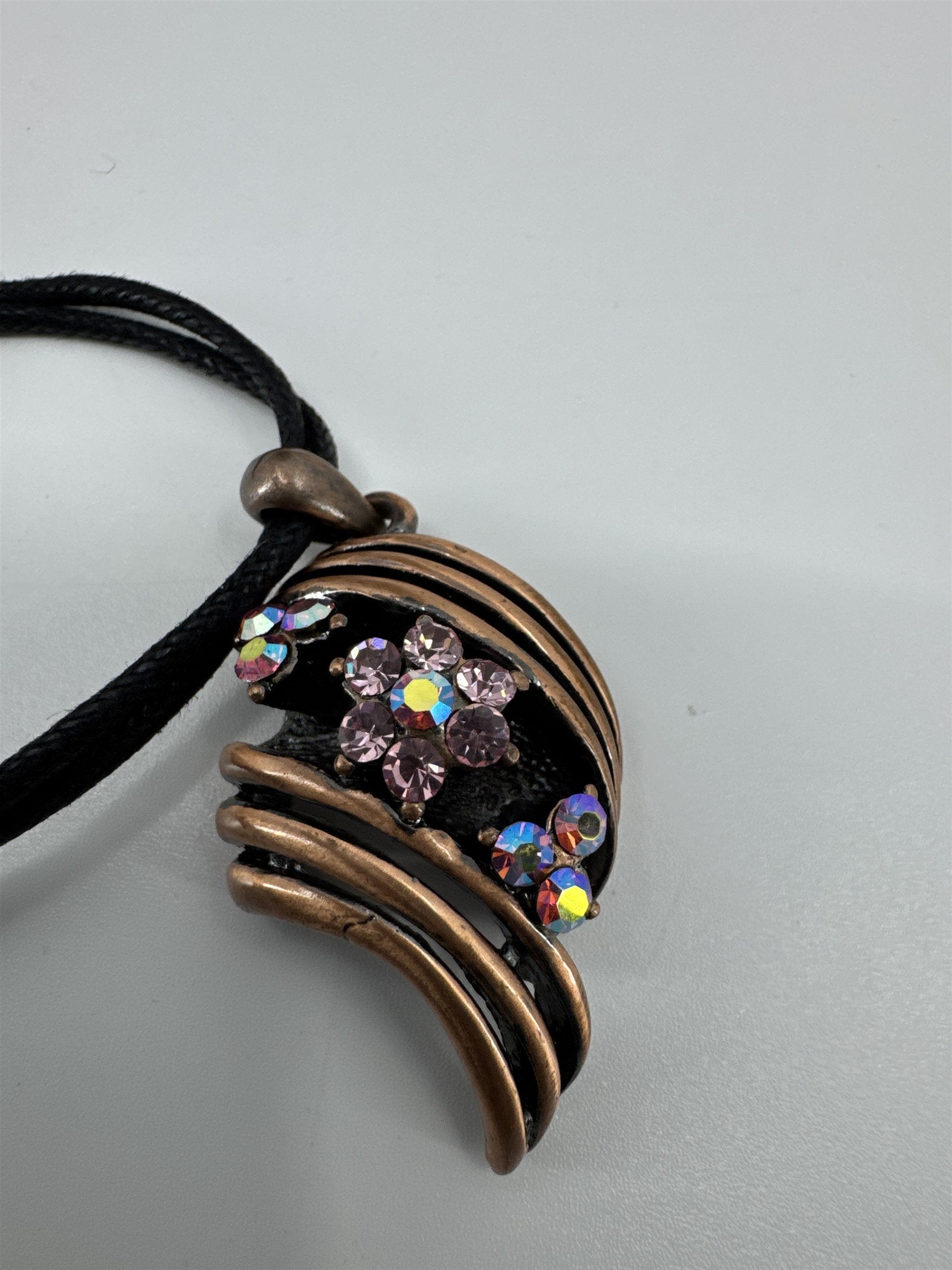 Rose Gold Floral Pink Flower Pendant Necklace with Double Rope and Clasp