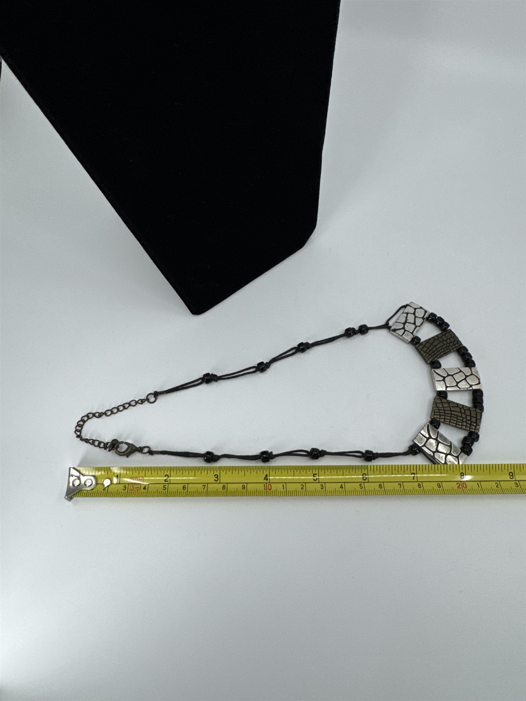 Silver and Brass Tone Alligator Crocodile Pattern Metal Beaded Necklace