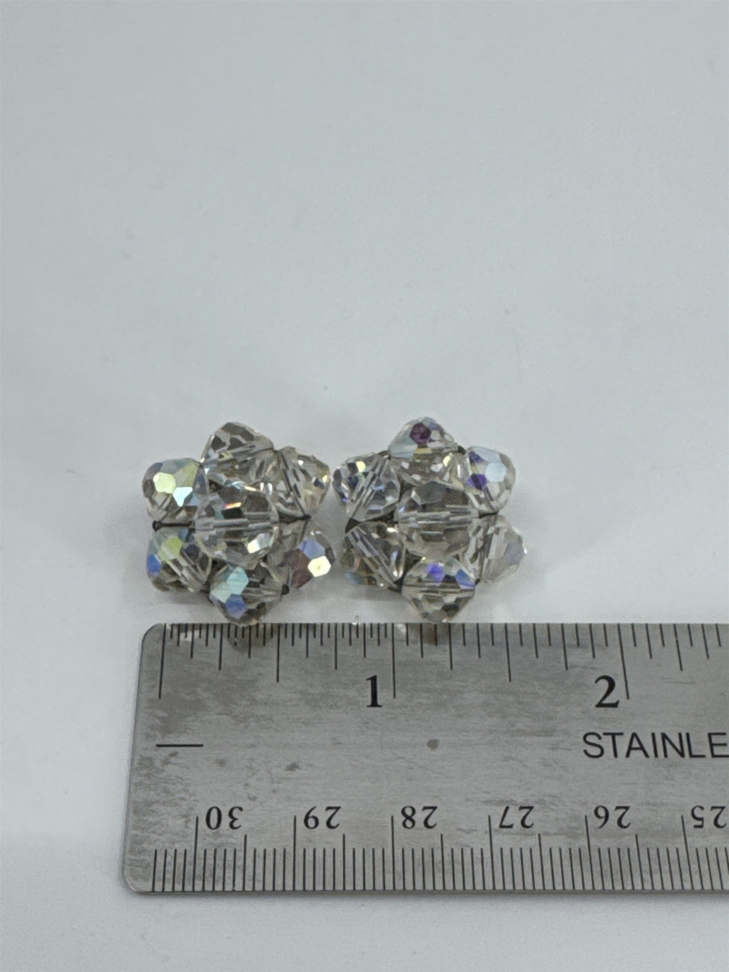Vintage Costume Jewelry Iridescent Faux Crystal Beaded Clip-On Necklace