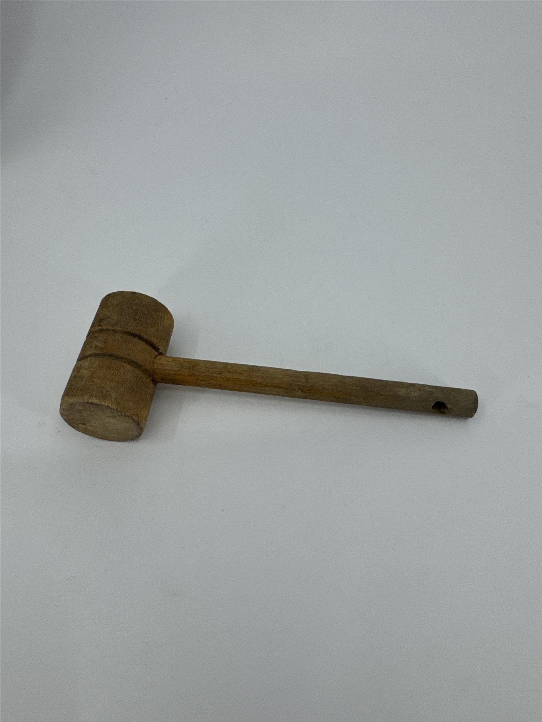 Vintage 4-1/2" Miniature Wooden Mallet /w Hole for Hanging - Toy Crab Mallet(?)