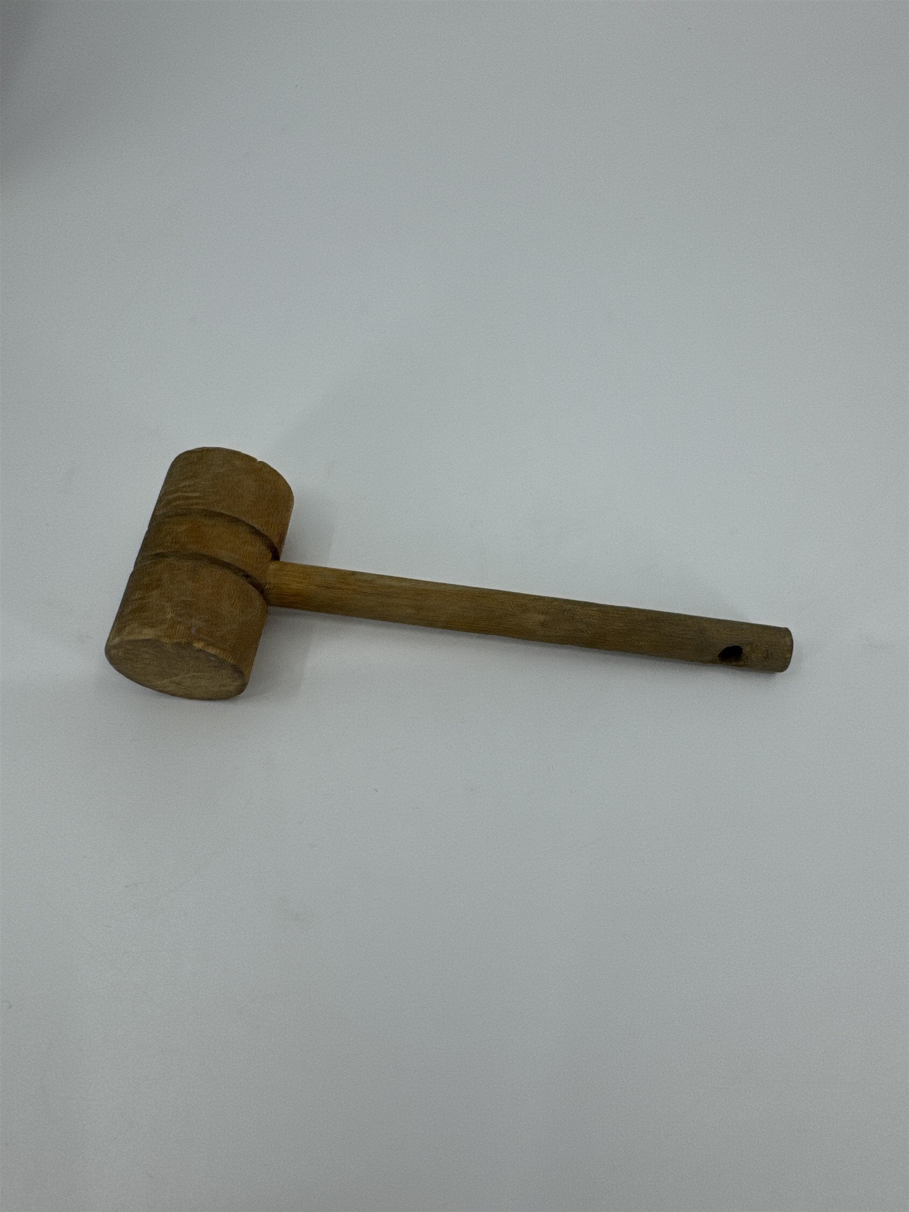 Vintage 4-1/2" Miniature Wooden Mallet /w Hole for Hanging - Toy Crab Mallet(?)