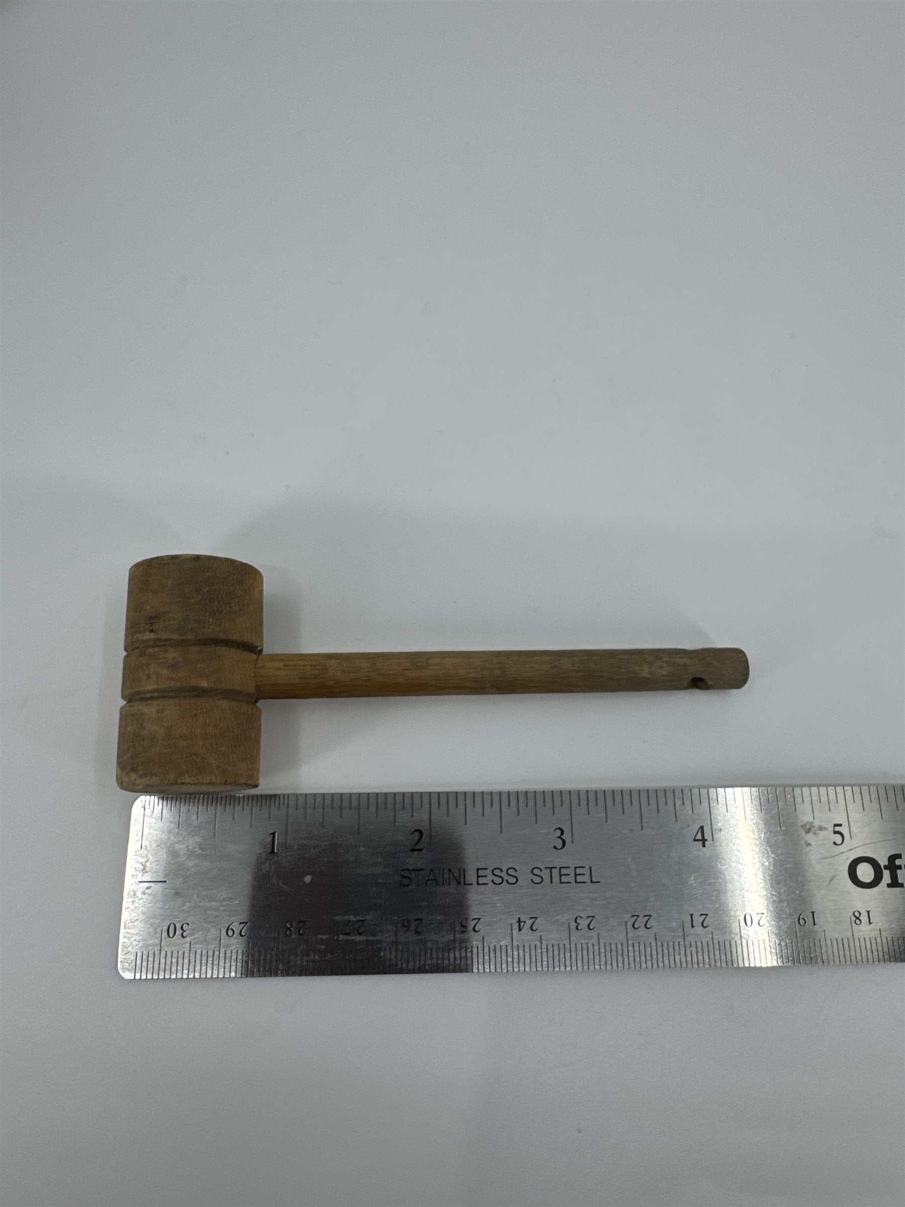 Vintage 4-1/2" Miniature Wooden Mallet /w Hole for Hanging - Toy Crab Mallet(?)