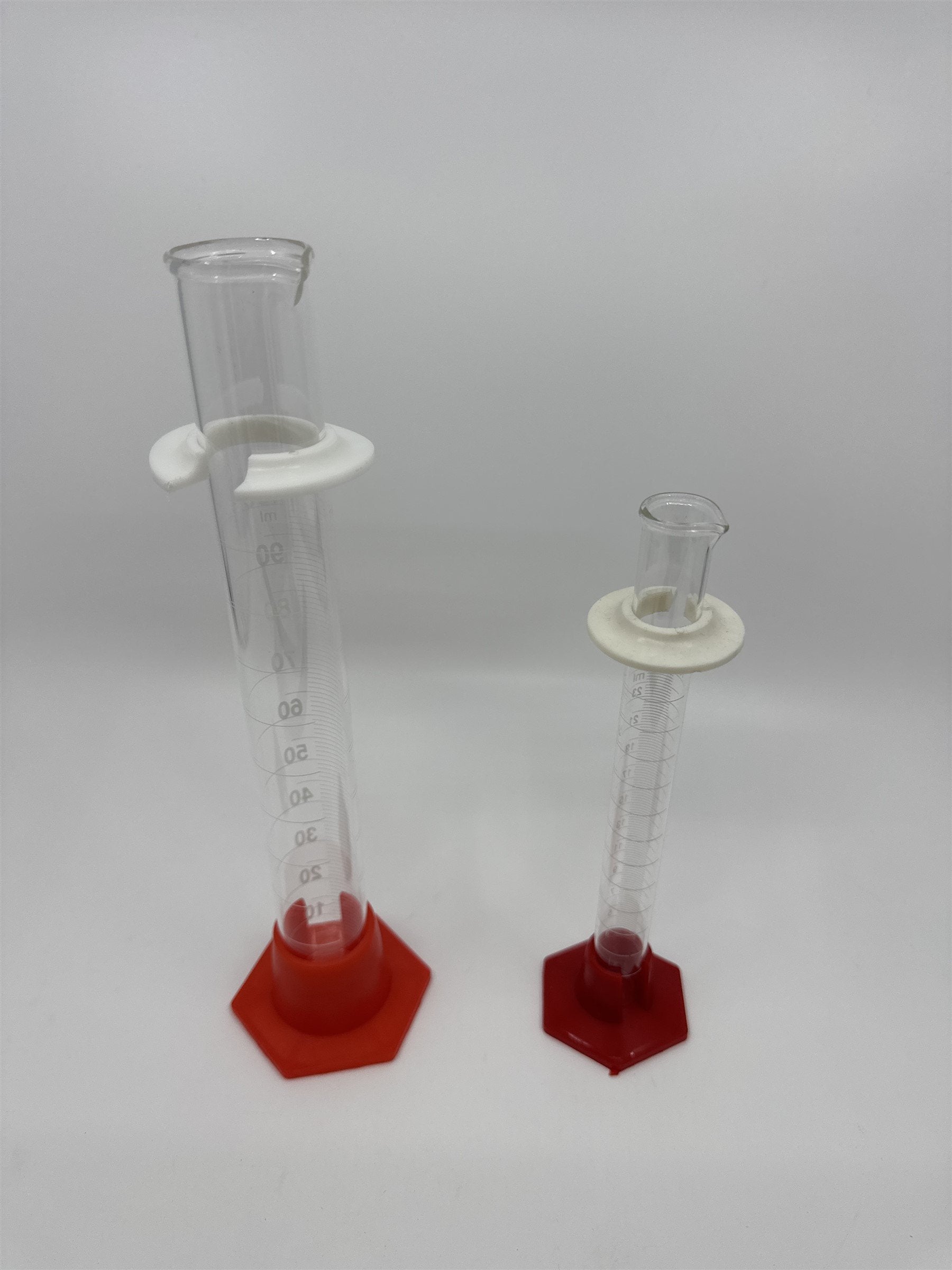 Lab Glass Graduated Cylinder Glass 25mL and 100mL Set of 2 Red Hex Bases