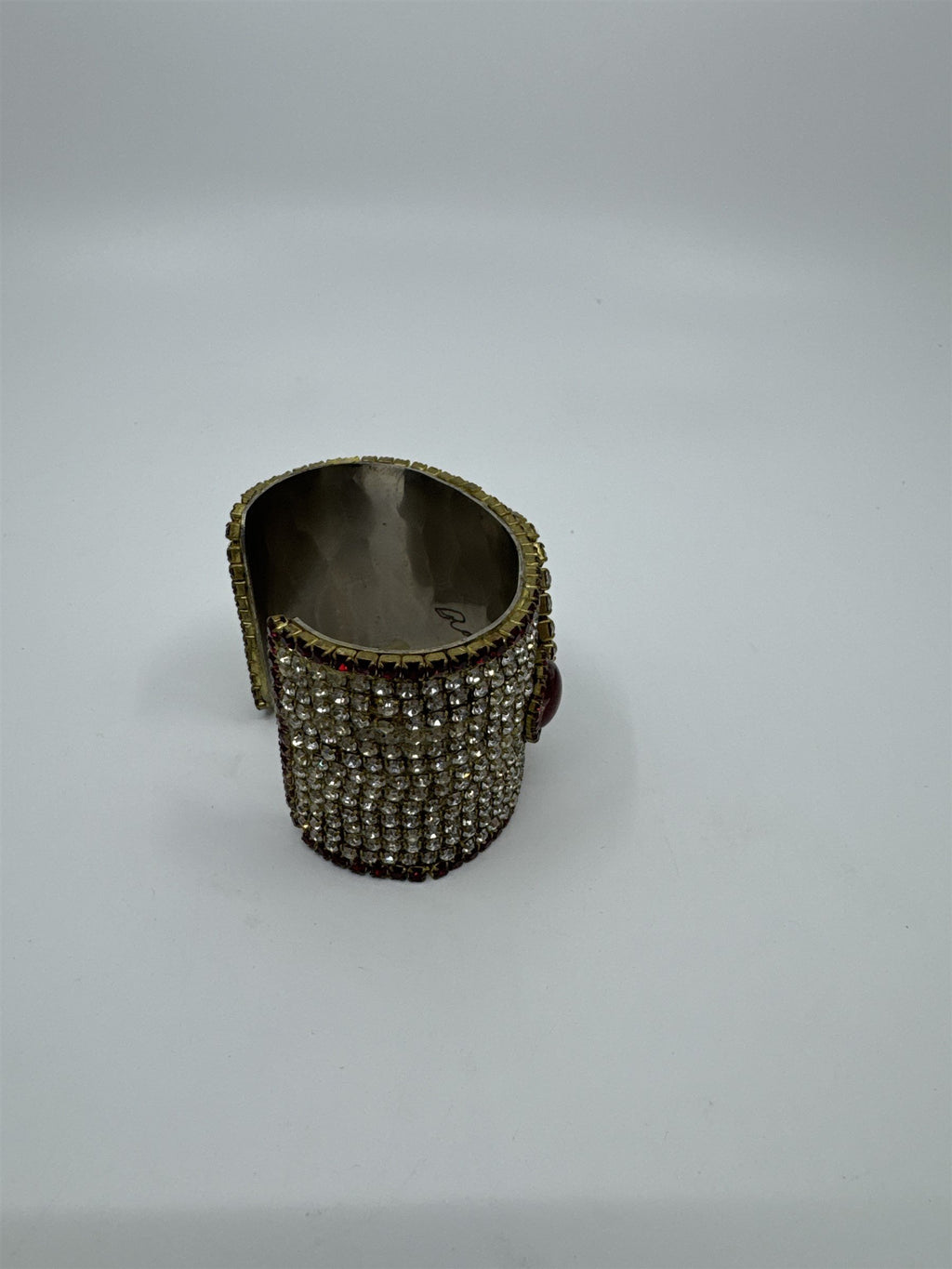 Vintage Handmade 1980's 1984 Randy B Lang Womens Cuff Bracelet Black Glass Rhine