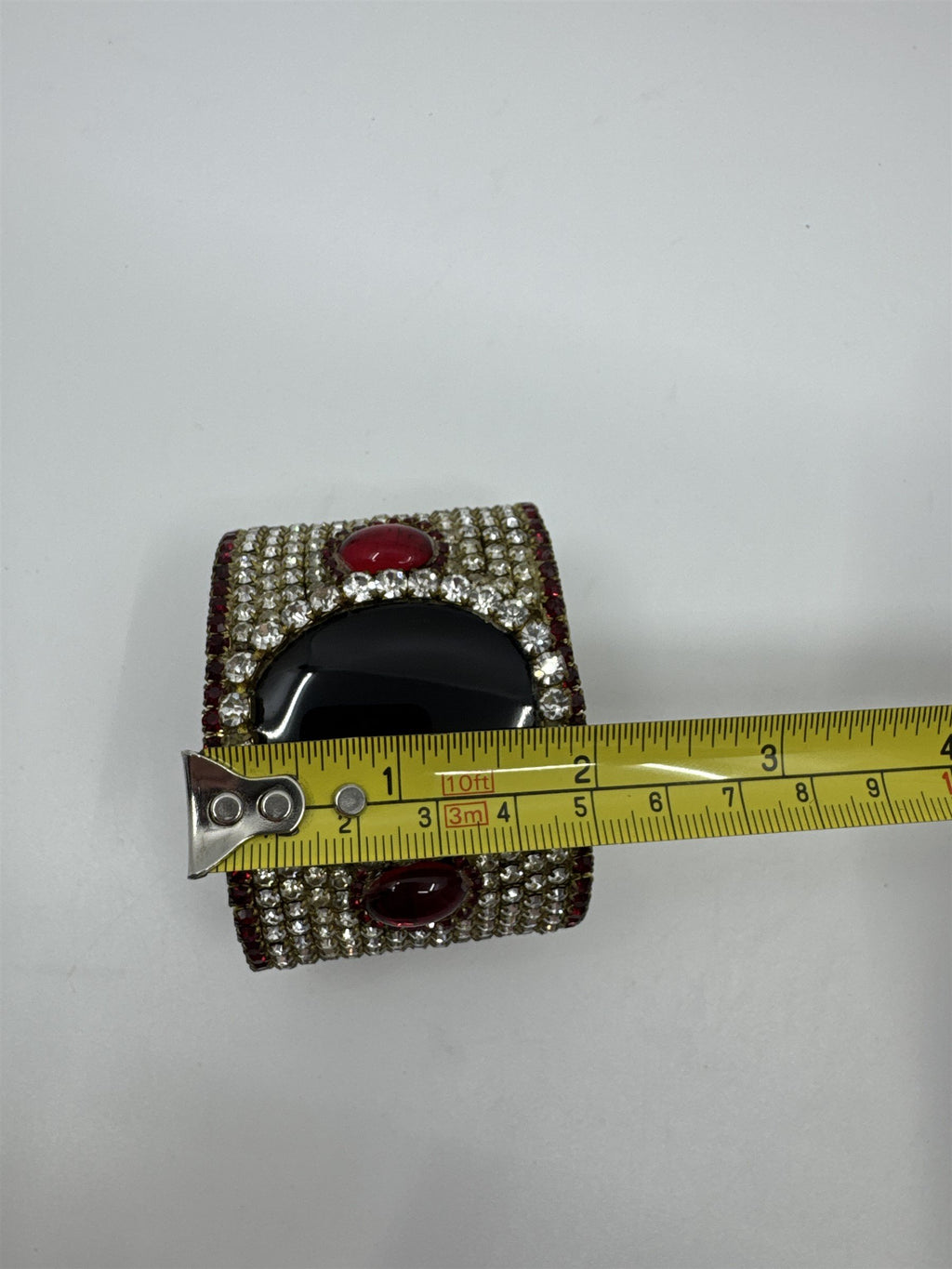 Vintage Handmade 1980's 1984 Randy B Lang Womens Cuff Bracelet Black Glass Rhine