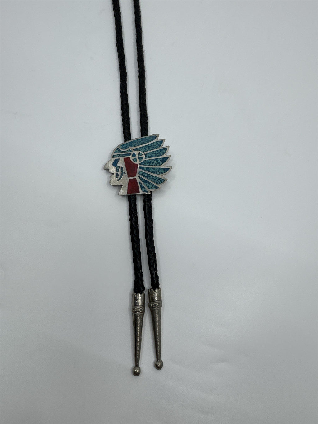 Vintage Bolo Native American Neck Tie Native American Indian Head Inlays