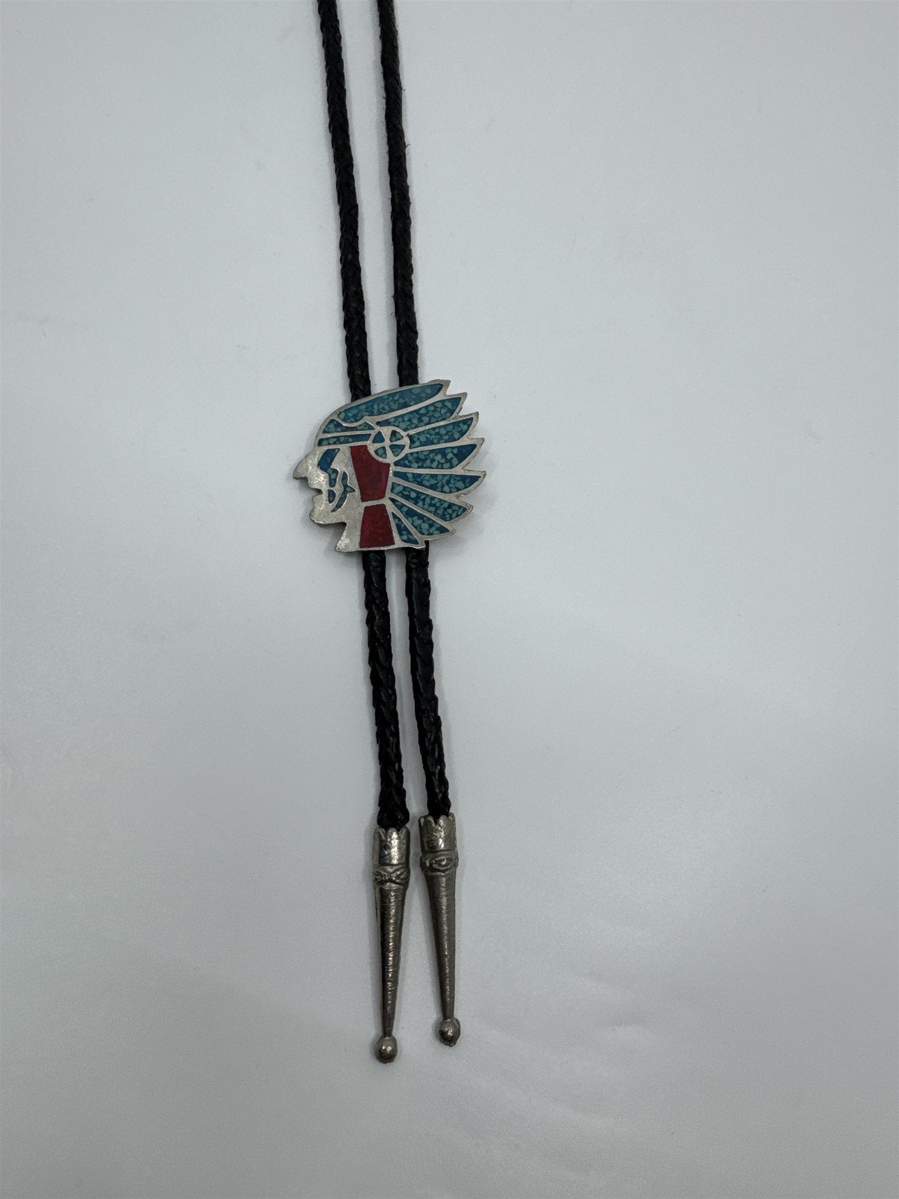 Vintage Bolo Native American Neck Tie Native American Indian Head Inlays