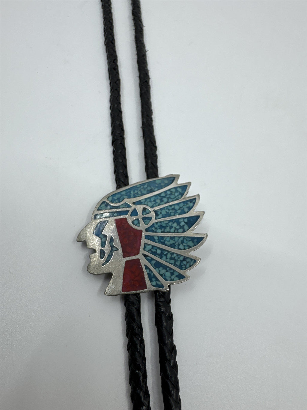 Vintage Bolo Native American Neck Tie Native American Indian Head Inlays