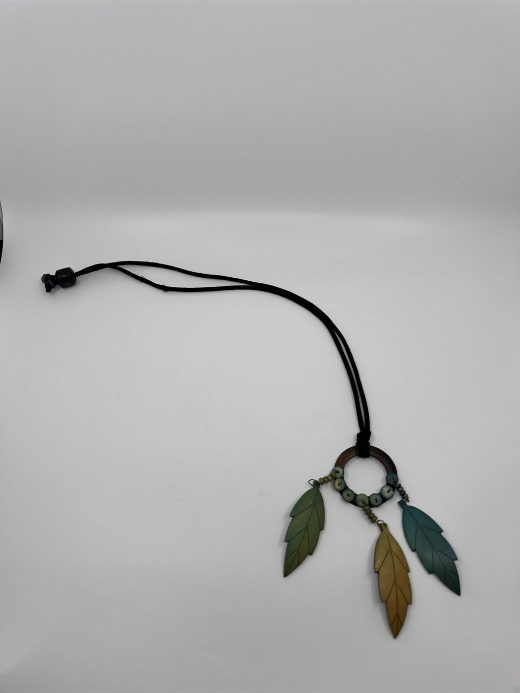 Vintage Bolo Native American Neck Tie Rope Wooden Beads and Wooden Feathers