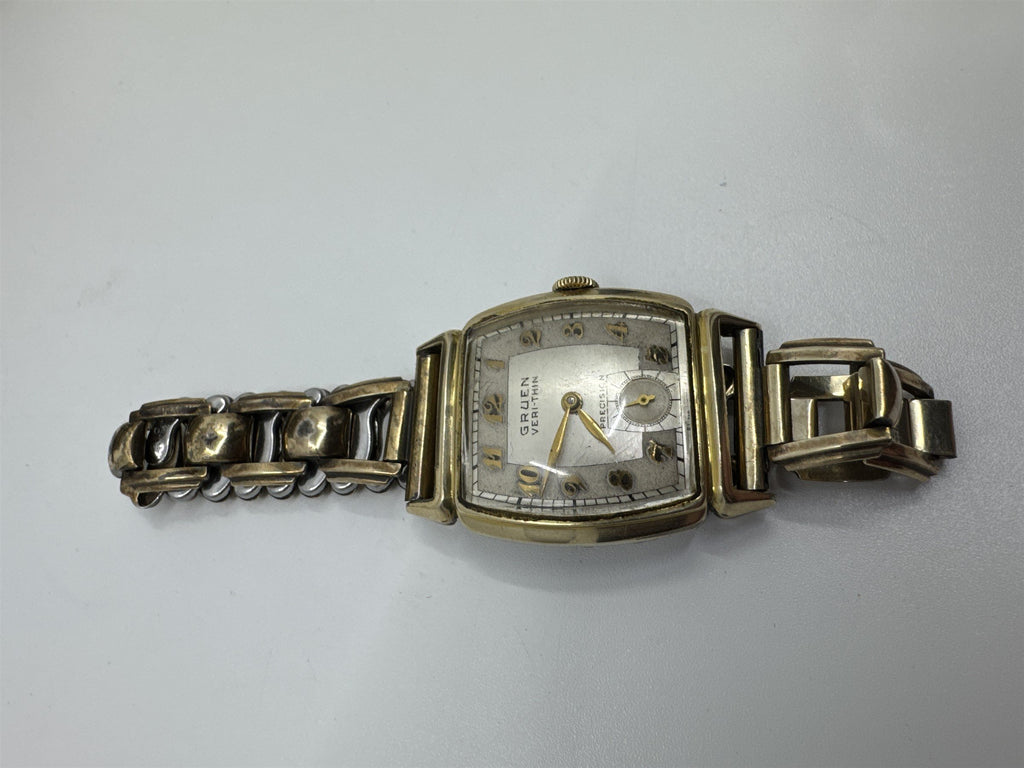 VTG Gruen VeriThin Precision Art Deco Gold Filled Watch Band Box Works ***READ
