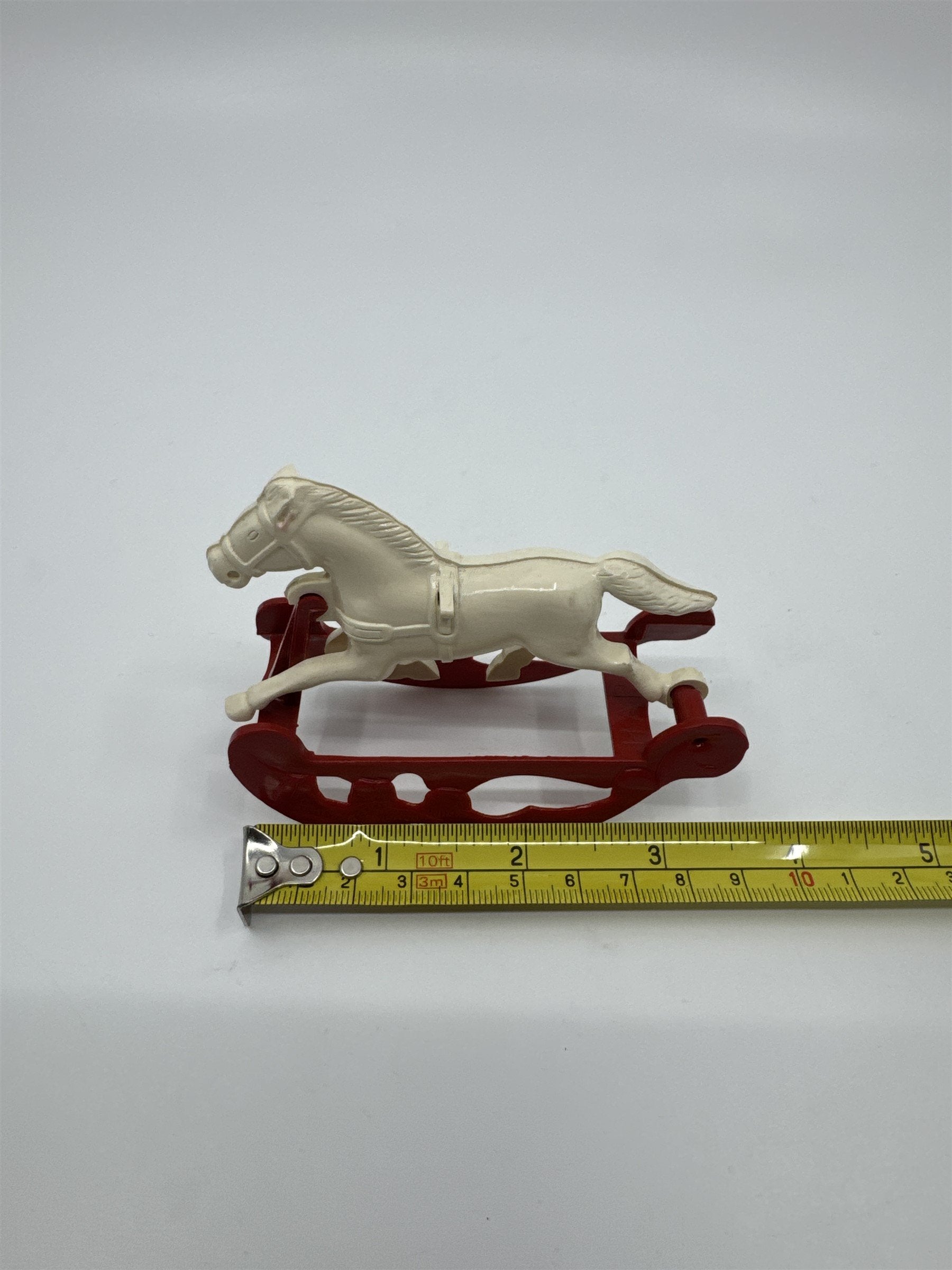Vintage HARDY USA Rocking Horse Red/White Dollhouse Horse Hard Plastic Figure